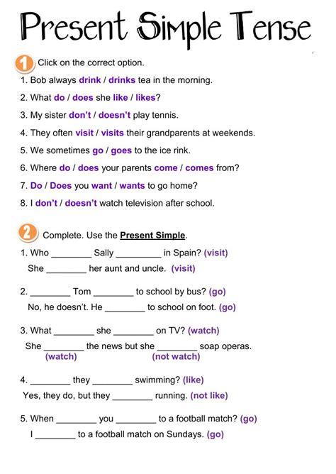 Present simple worksheets