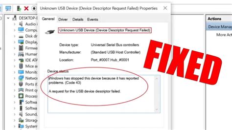 Usb device descriptor failure